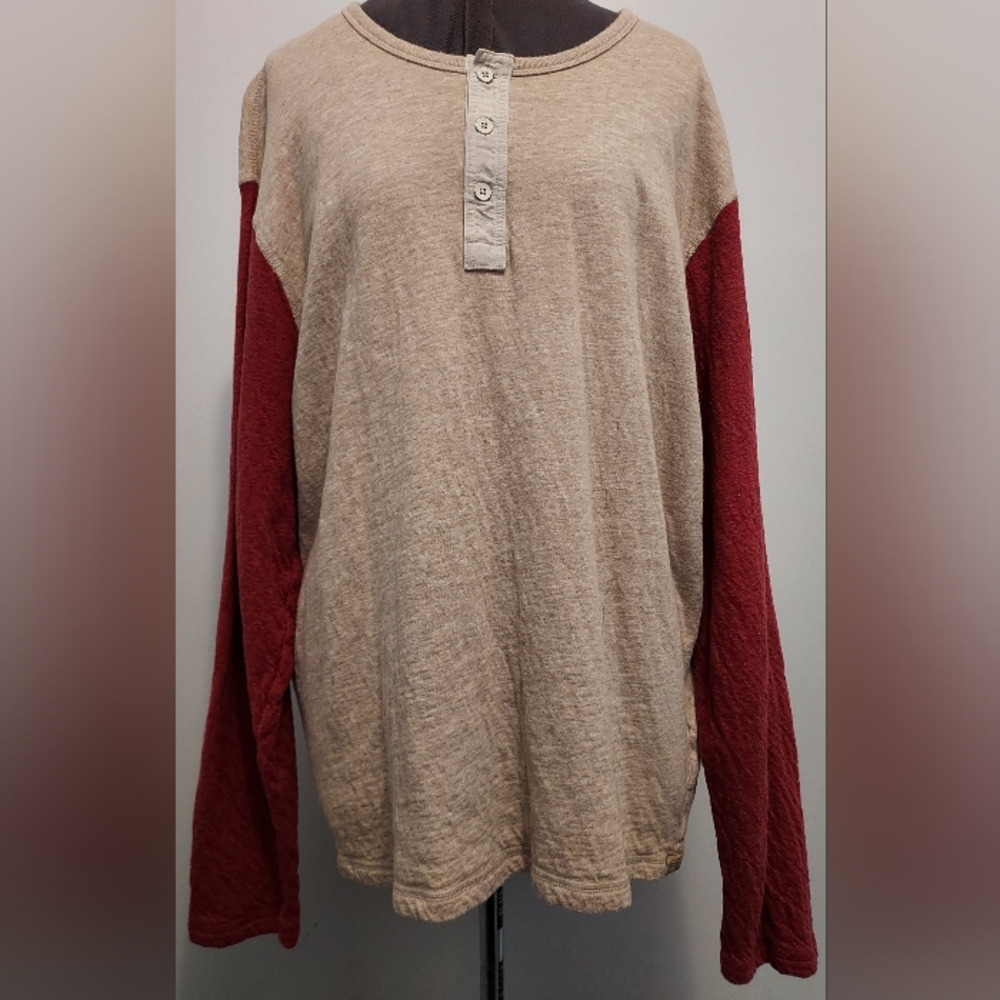 Lucky Brand Beige and Tan Henley Shirt